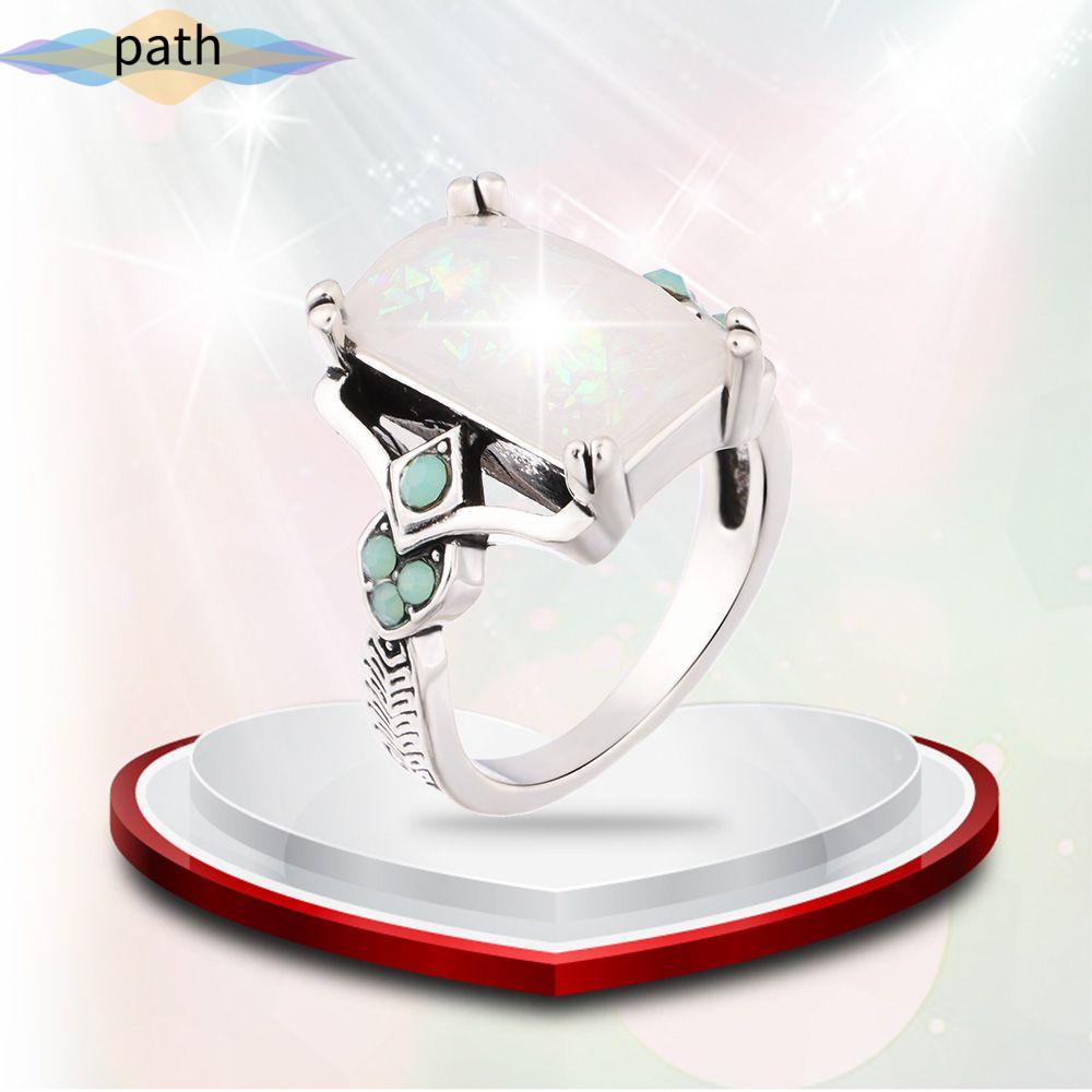 Nhẫn đính đá Opal trắng size 5-11 thời trang dự tiệc cho nữ