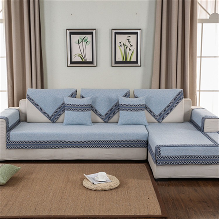 Đệm sofa vải lanh bốn mùa đơn giản vải trơn màu vải không trơn trượt khăn sofa bông dệt vải thô đệm sofa gỗ