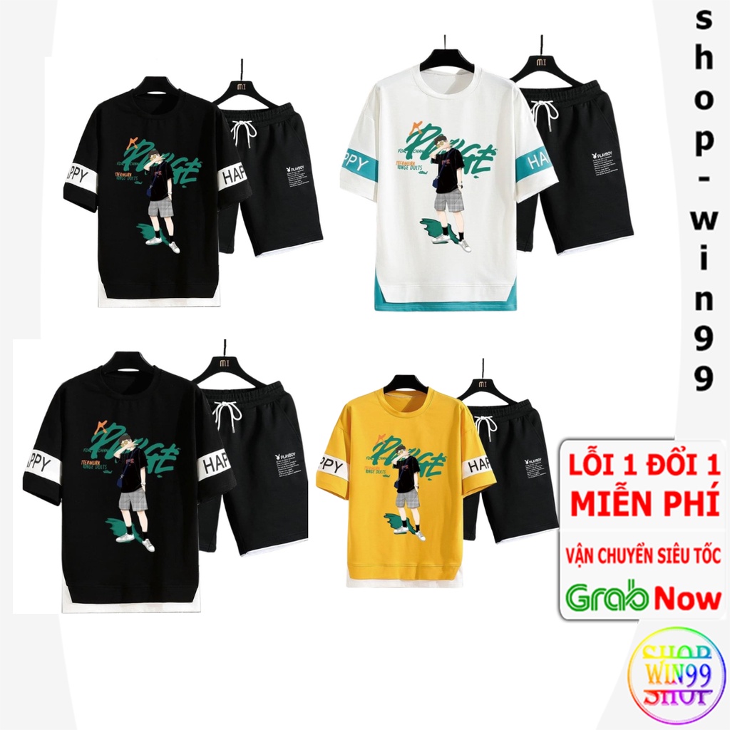 Đồ bộ nam  FREESHIP  Bộ quần áo nam in chữ HAPPY mẫu mới 2023