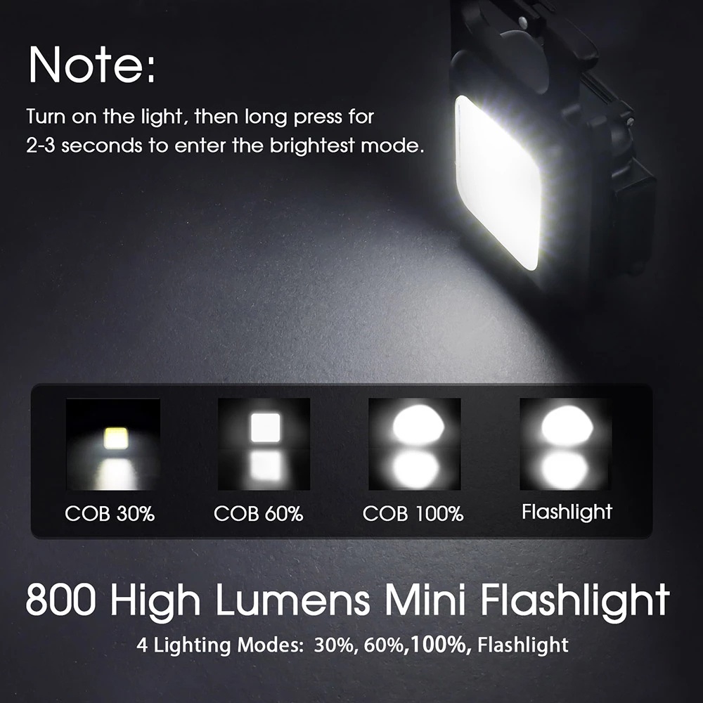 Móc Khóa Đèn Led COB 3 Chế Độ 800 Lumens Có Thể Sạc Lại Tiện Dụng