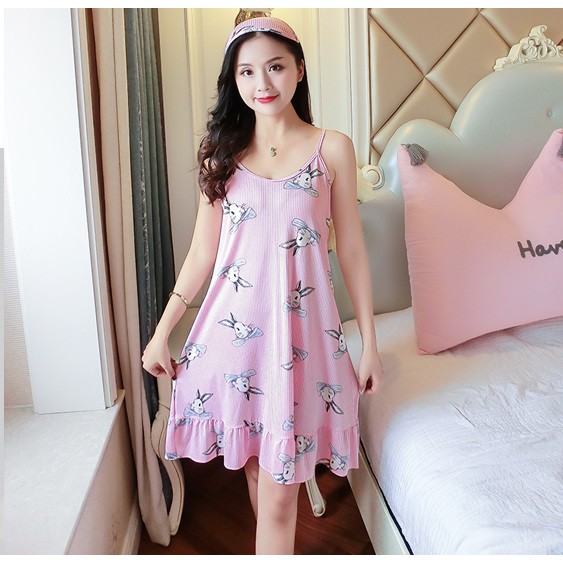Váy ngủ, đầm mặc nhà 2 dây hình thỏ dễ thương