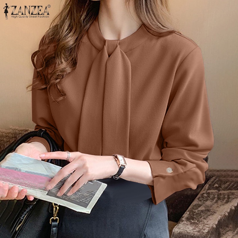 Áo thun dài tay ZANZEA màu trơn thời trang nữ tính thanh lịch