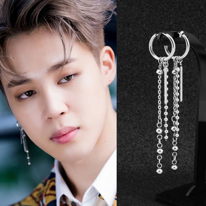 Khuyên tai bts jimin idol thanh dài hạt dài phong cách thời trang cá tính Hàn Quốc Unisex không han gỉ