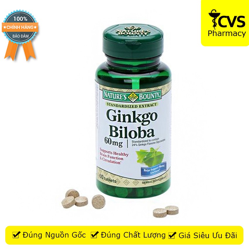 Viên uống bổ não Nature's Bounty Ginkgo Biloba 60mg 60 viên - cvspharmacy