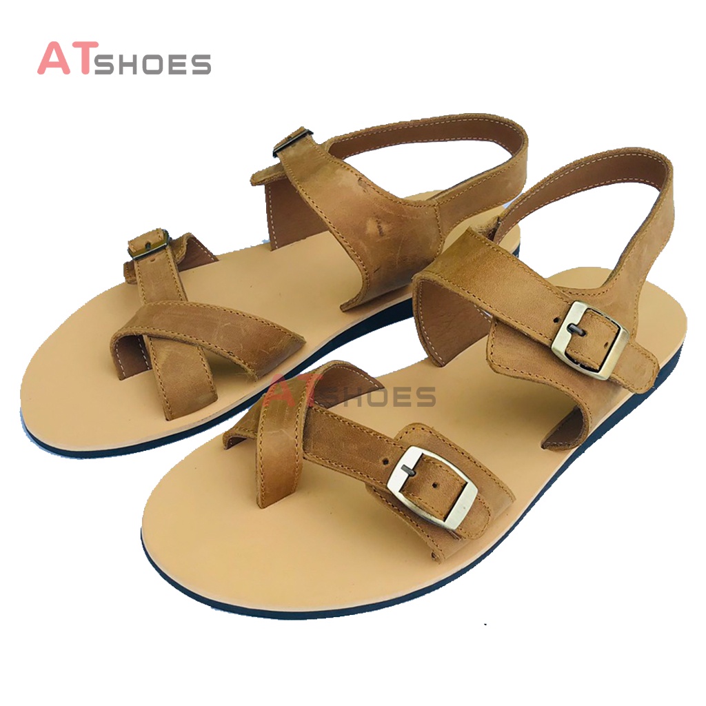 Dép Sandal Unisex Cao Cấp Da Bò Thật Sandal Xỏ Ngón Nam Nữ Trẻ Trung Đế Caosu Chống Nước Atshoes XDxsg211