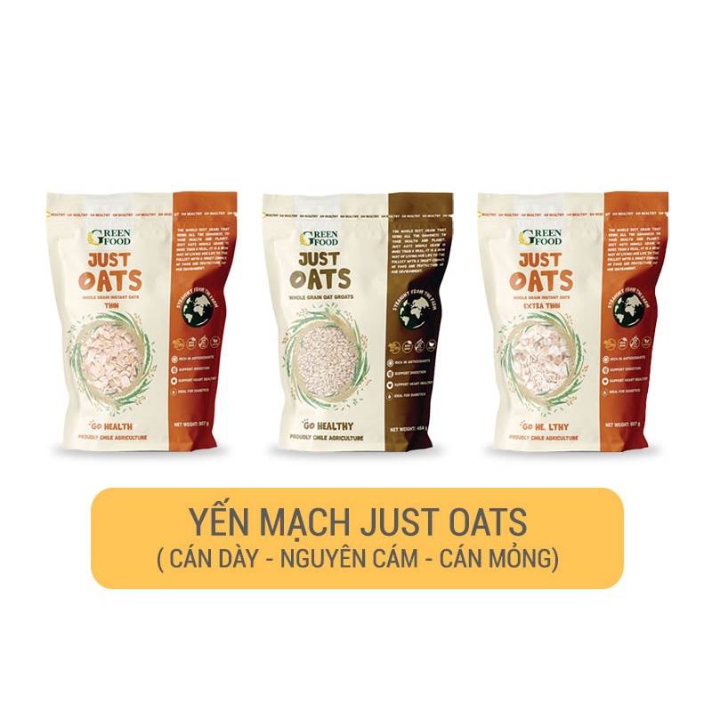 Yến mạch nguyên chất Just Oats Thin/Extra Thin - Gói 907g