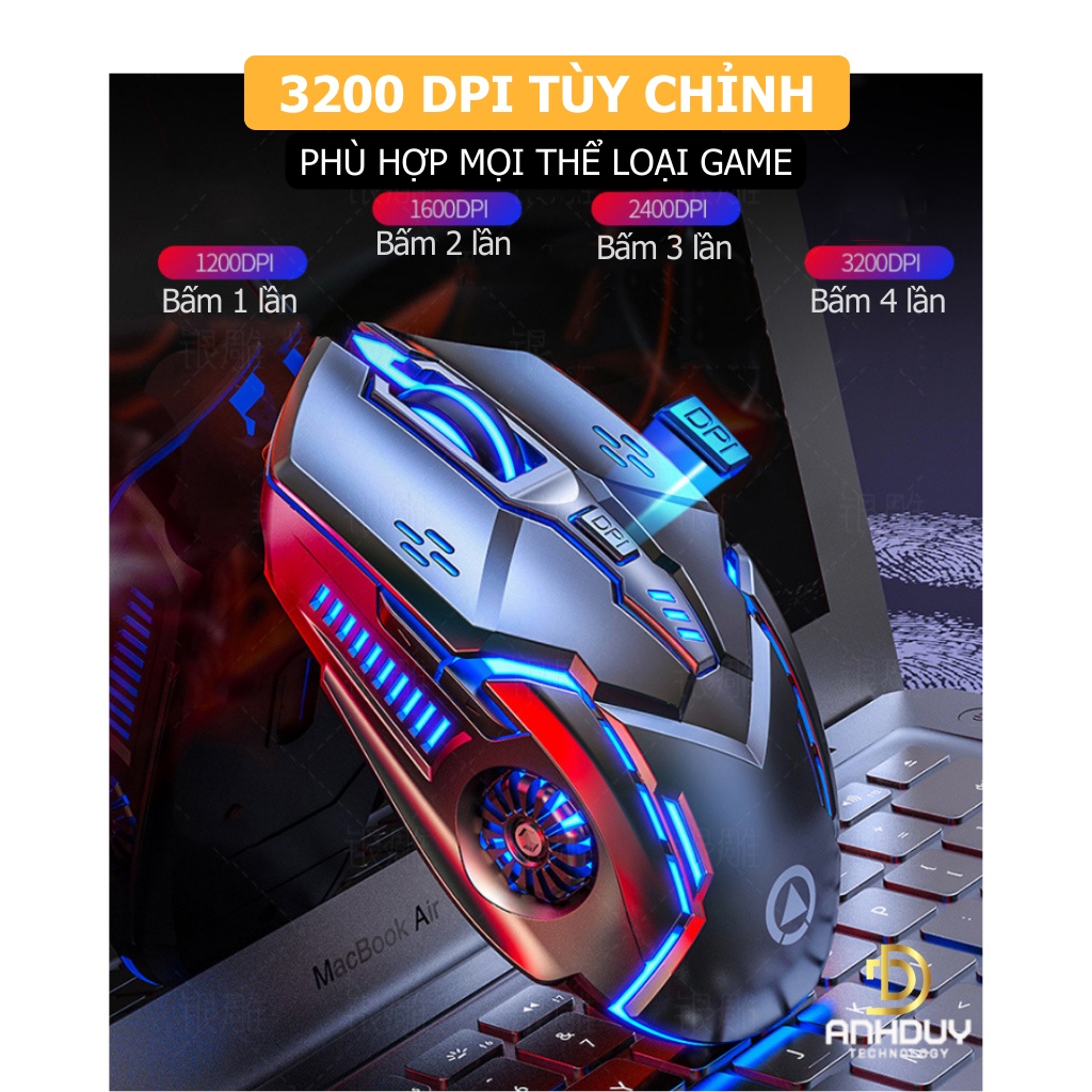 Chuột không dây gaming Yindiao A9 click silent 3200 DPI Led 7 màu pin sạc phù hợp chơi game văn phòng học tập giải trí