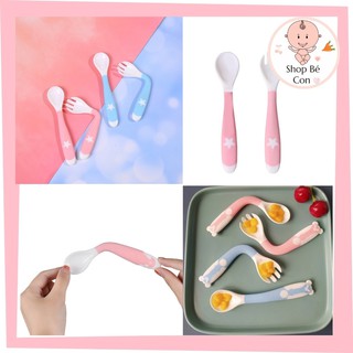 Bộ Thìa Dĩa Ăn Dặm Uốn Dẻo, Cong Silicon Cho Bé Tập Xúc