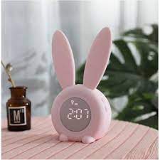 Đồng Hồ Báo Thức Thông Minh Để Bàn Đa Năng Thỏ Con Cute Siêu Xinh Kiêm Đèn Ngủ, Có Cảm Biến Âm Thanh, Xem Nhiệt Độ Phòng