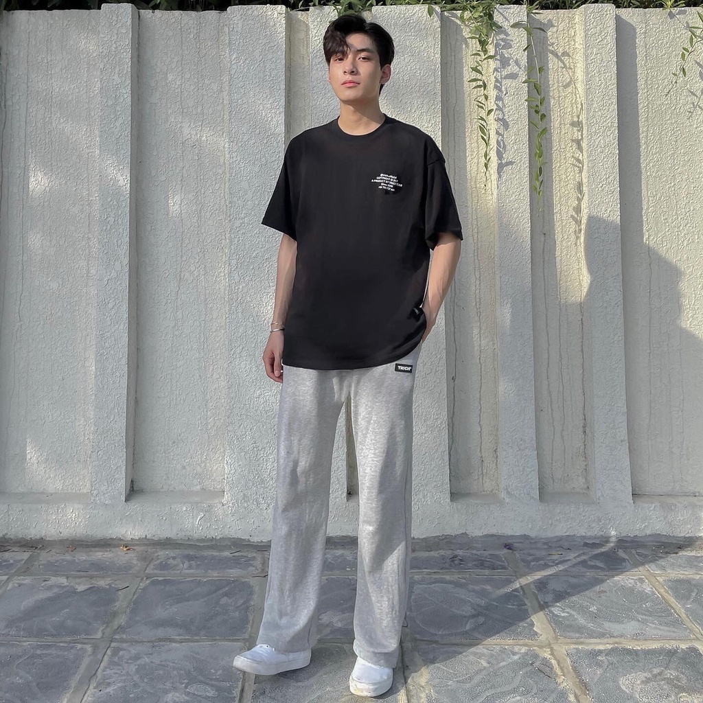 Quần dài nam nữ - Quần Thun ống suông chất da cá form unisex nam nữ thêu chữ TRICH