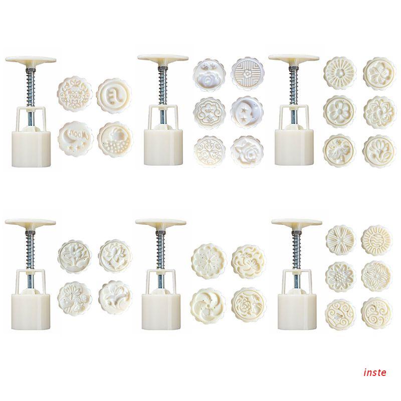 Inste Khuôn Làm Bánh Trung Thu + 6 Con Dấu In Hình Hoa 50g