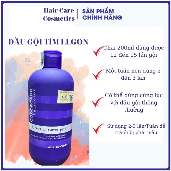 Dầu gội tím Elgon, dầu gội khử vàng và giữ màu dành cho tóc tẩy nhuộm màu thời trang | Shop Hair