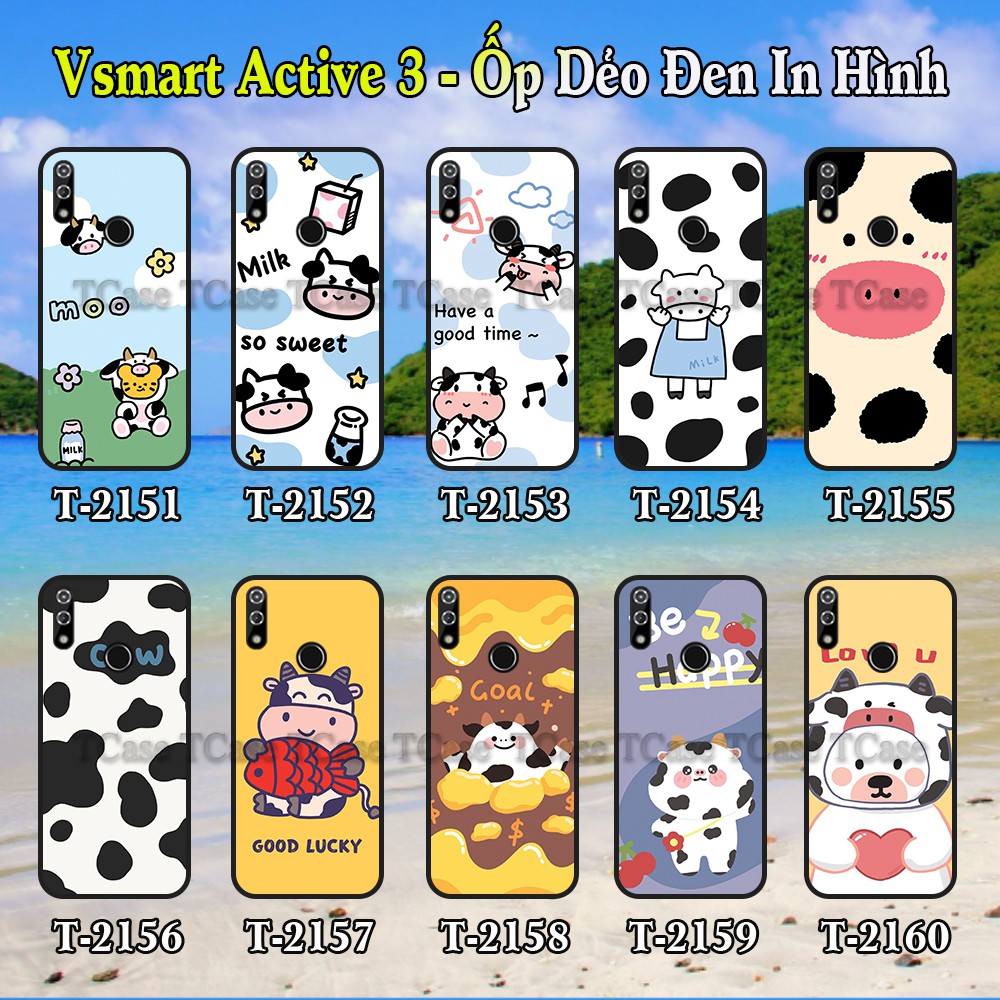 Ốp lưng Vsmart Active 3 dẻo đen in hình Bò Sữa
