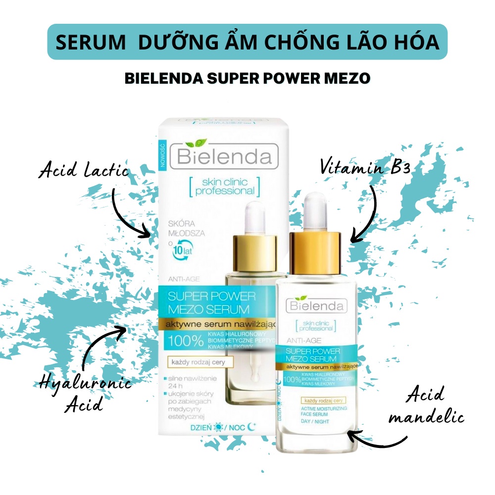 Serum Bielenda Super Power Mezo 30ml giúp dưỡng trắng chống lão hóa da