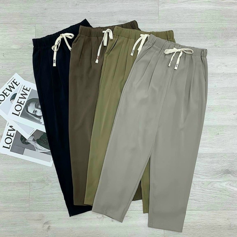 Quần Tây Công sở Baggy Rút Dây- Chất Ruby - Lưng Chun có Dây Rút- CHUẨN FORM- 4 Màu: ĐEN/NÂU/RÊU/GHI