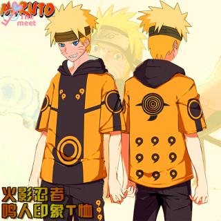 Áo thun có nón trùm ngắn tay in họa tiết biểu tượng nhân vật anime Naruto kỹ thuật số dành cho nam và nữ