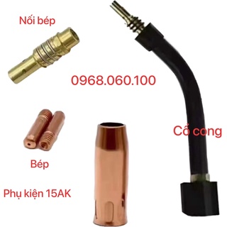 Combo phụ kiện hàn mig cho mỏ 15ak 1 cổ cong +1 chụp 15ak 1.0 +1 nối bép + 1 bép hàn m6*25
