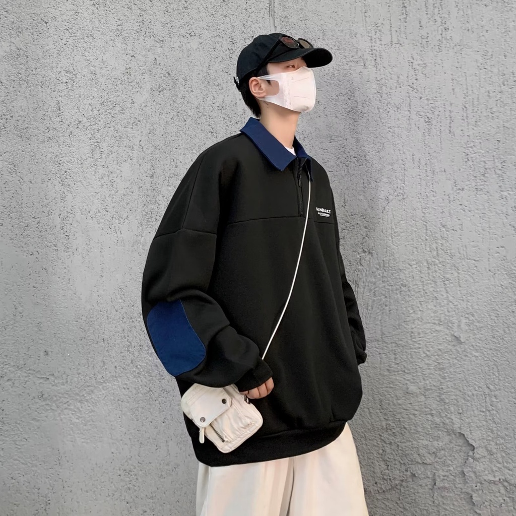 Áo Sweater Polo Cổ Đứng Tay Dài Phong Cách Nhật Bản Thời Trang Mùa Thu Dễ Phối Đồ Cho Nam