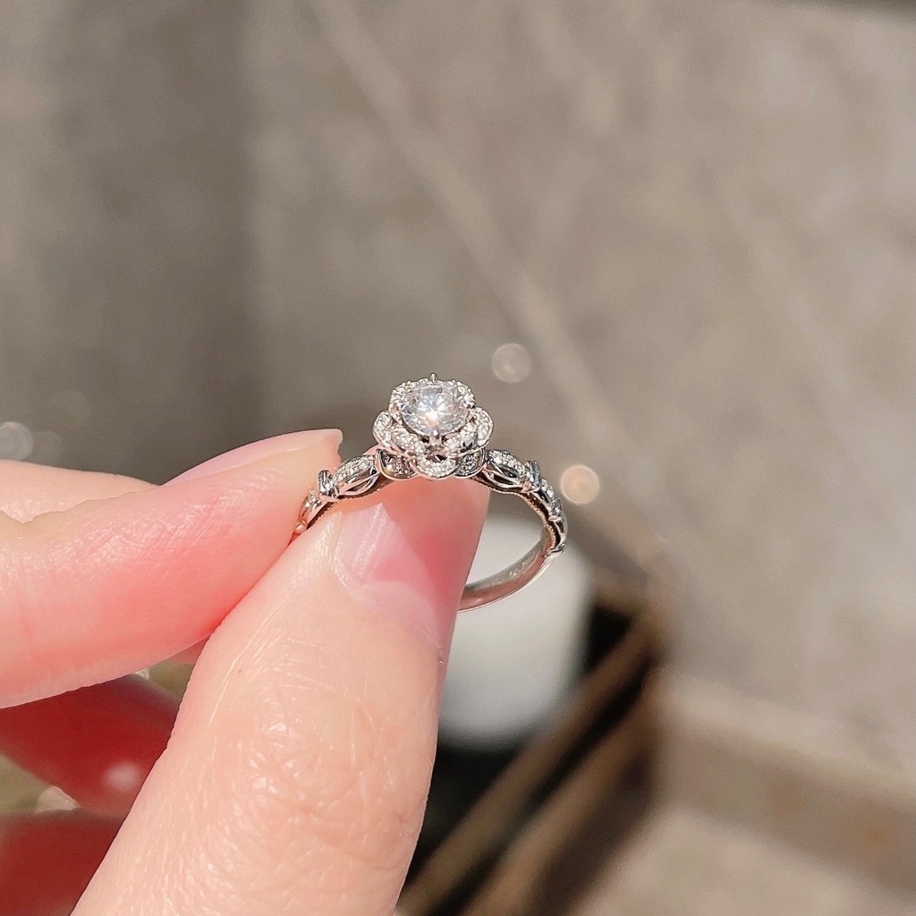 Nhẫn Hở Đính Đá zircon Hoa Hồng 5a Màu Vàng Sang Trọng Có Thể Điều Chỉnh Thời Trang Cá Tính Cho Nữ