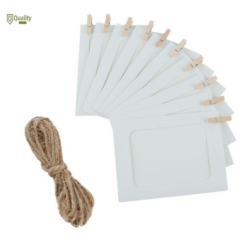 Set 10 khung ảnh bằng giấy có kẹp và dây treo ảnh gắn tường trang trí đa năng