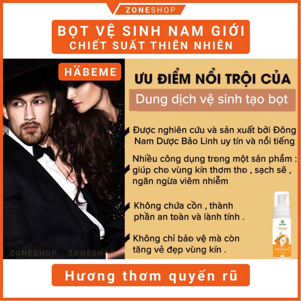 Bọt vệ sinh nam giới Habeme - Dung dịch vệ sinh nam tạo bọt 100ml, hương tự nhiên, chiết xuất thiên nhiên  phâ
