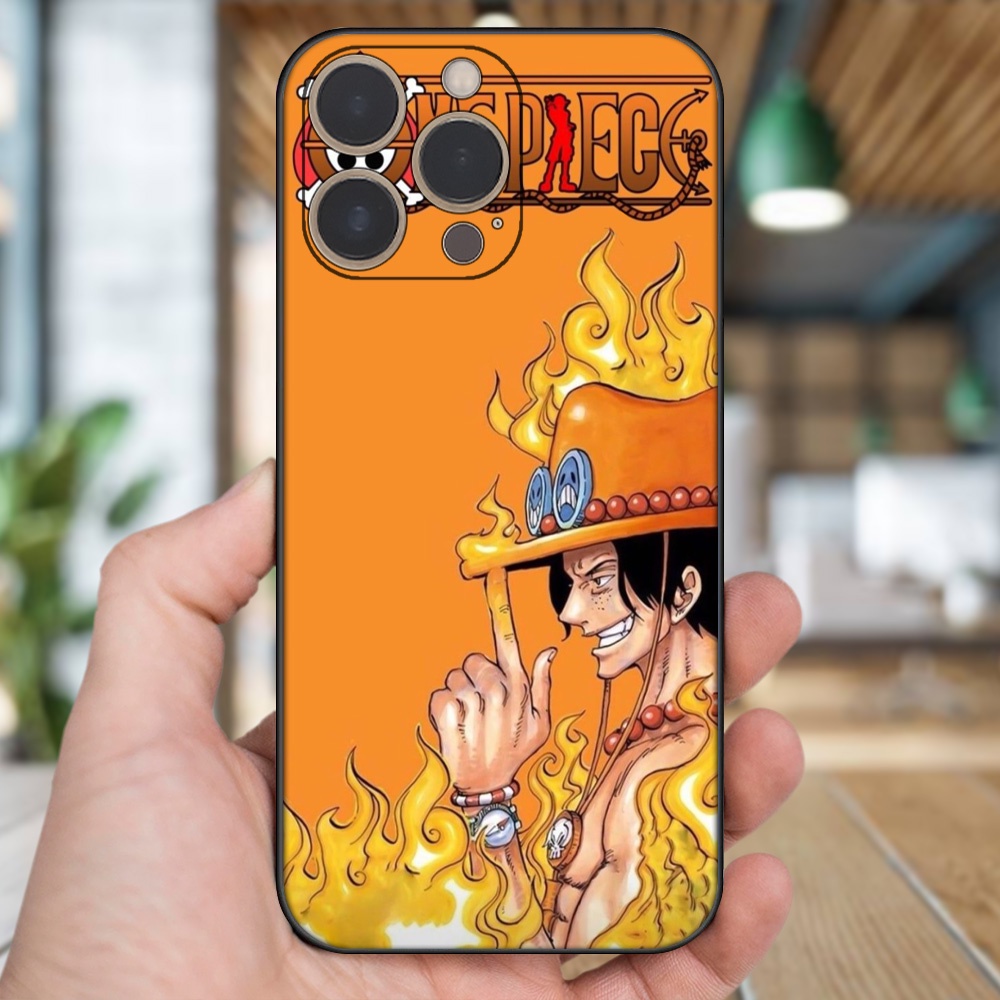 Ốp lưng iPhone 13 Pro dẻo đen cạnh vuông in hình Ace One Piece