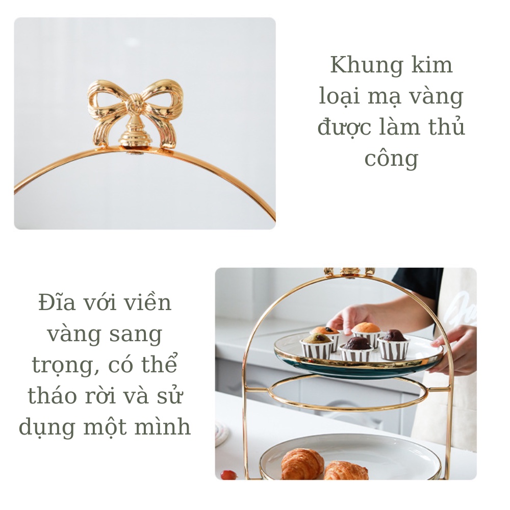 Khay quai nơ đựng bánh, kẹo, hoa quả nhiều tầng phong cách Bắc Âu