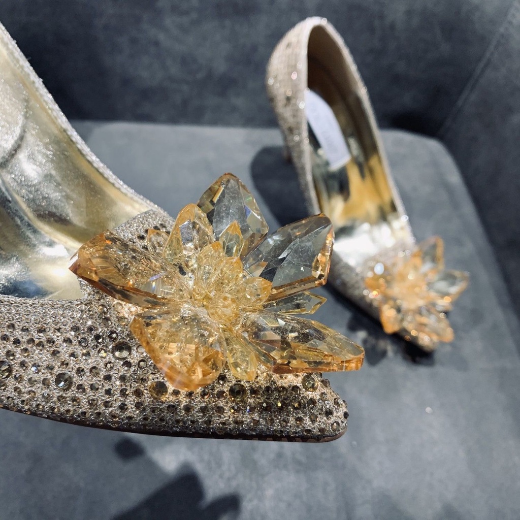 JIMMY CHOO Jimmmy Giày Cao Gót Mũi Nhọn Pha Lê Cho Cô Dâu Phù Dâu