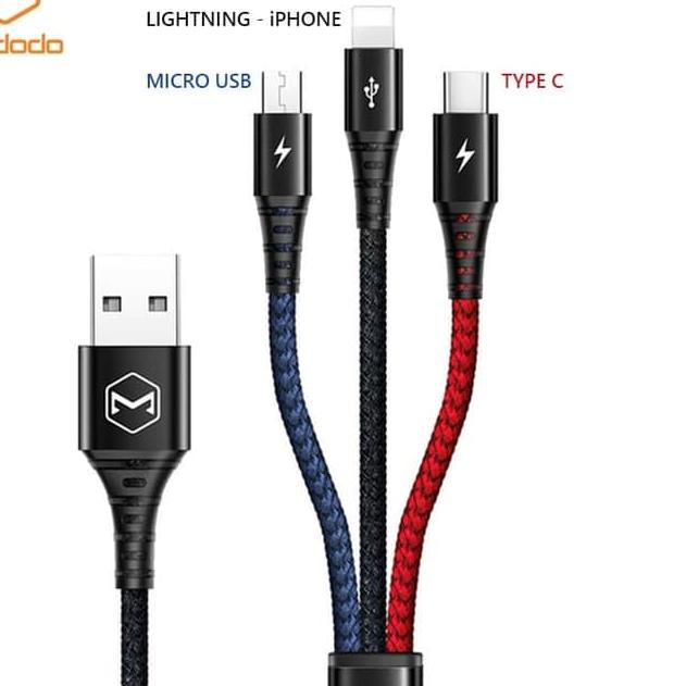 Dây Cáp Sạc 3 Trong 1 Cổng Micro Usb / Type C / Iphone Mcdodo Ca 622 1.2 M