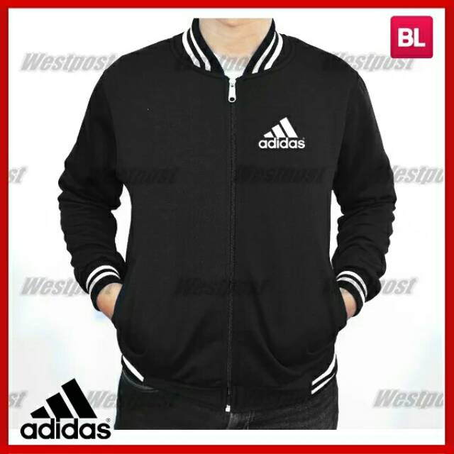 Áo Khoác Bóng Chày Màu Đen logo Adidas