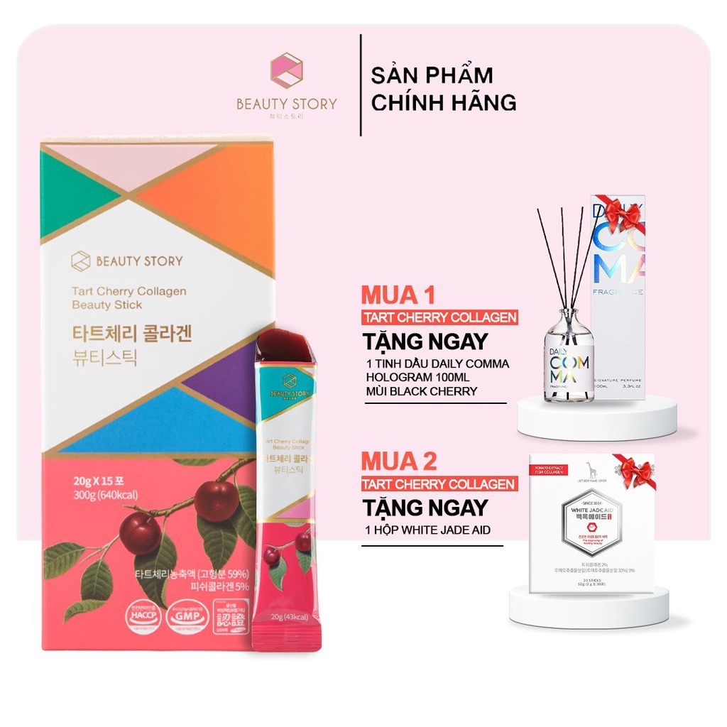 Thạch Collagen Vitamin BEAUTY STORY Vị Tart Cherry Hàn Quốc - 20g x 15 tuýp