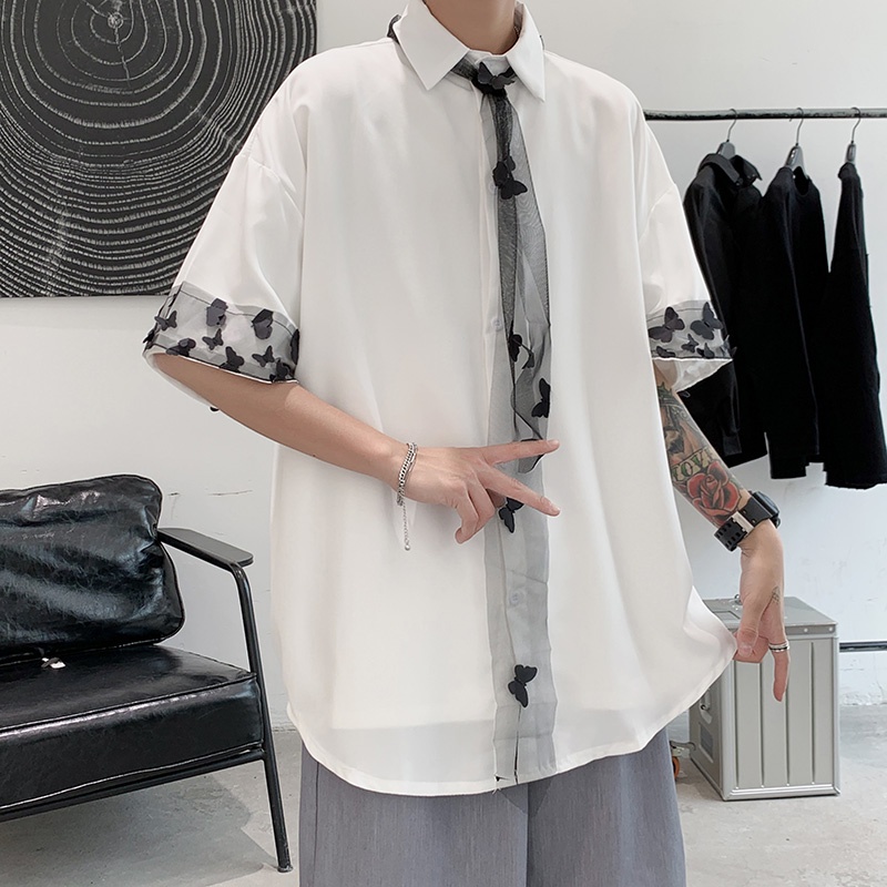 Áo sơ mi nam tay ngắn thắt nơ bướm phong cách thời trang Hàn Quốc