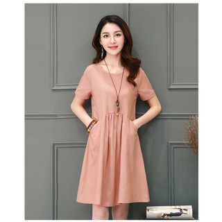 Hàng đủ size: đầm suông rúm ly cách điệu - ds34