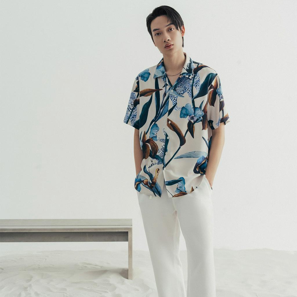 Áo sơ mi tay ngắn họa tiết mềm mịn Highway  Flourish Blue