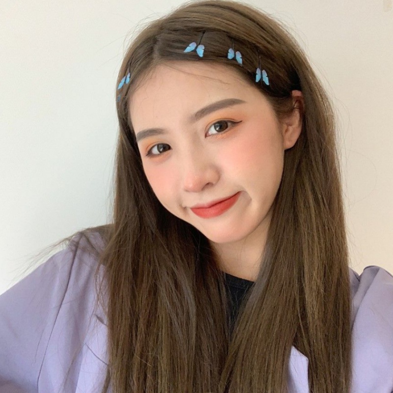 Set 4 Kẹp Tóc Hình Bướm Màu Xanh Dương Phong Cách Retro Nhật Bản Cho Nữ