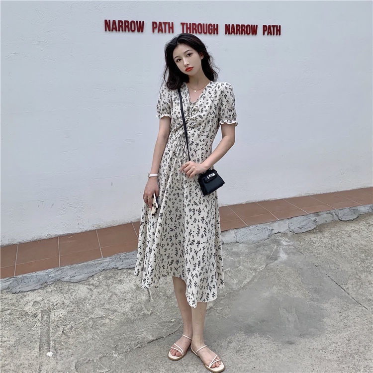 Đầm Hoa Cổ Chữ v Dáng Dài Size Lớn Thời Trang Pháp Thanh Lịch Cho Nữ