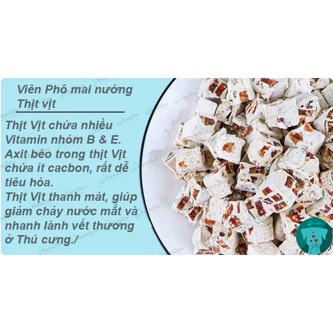 Snack chó mèo JFamille, Viên Phô mai nướng thịt Vịt và rau củ, treat thưởng cho chó, bổ sung Protein và chất xơ. JF176