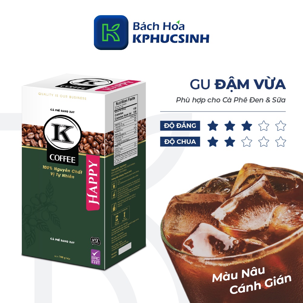 Cà phê rang xay nguyên chất xuất khẩu K Happy 700g thương hiệu KCOFFEE