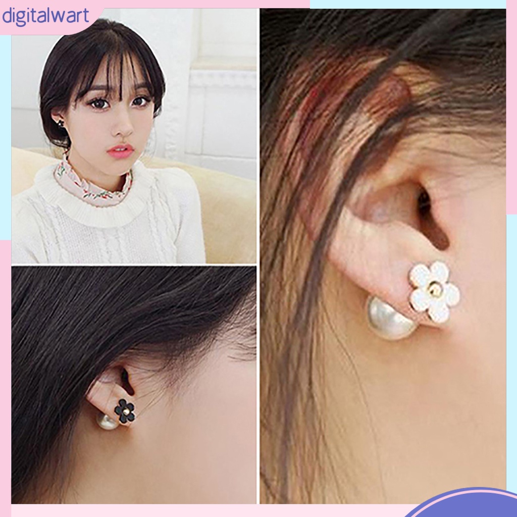 Đôi bông tai mặt hoa đính ngọc trai nhân tạo thời trang