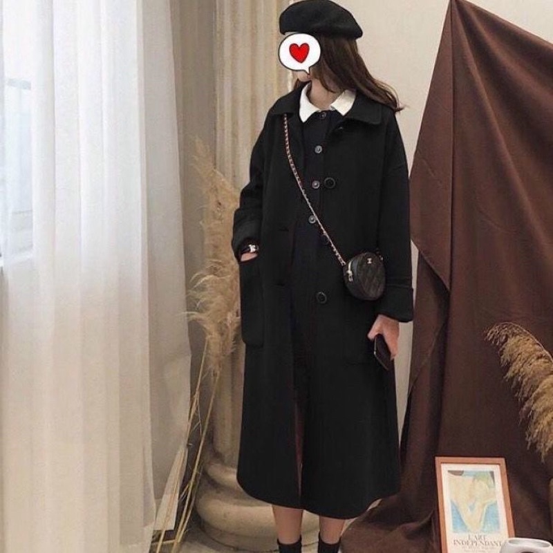 Áo dạ cúc tròn 2 lớp chần bông siêu ấm áp phong cách hàn quốc 2 màu trắng kem và đen