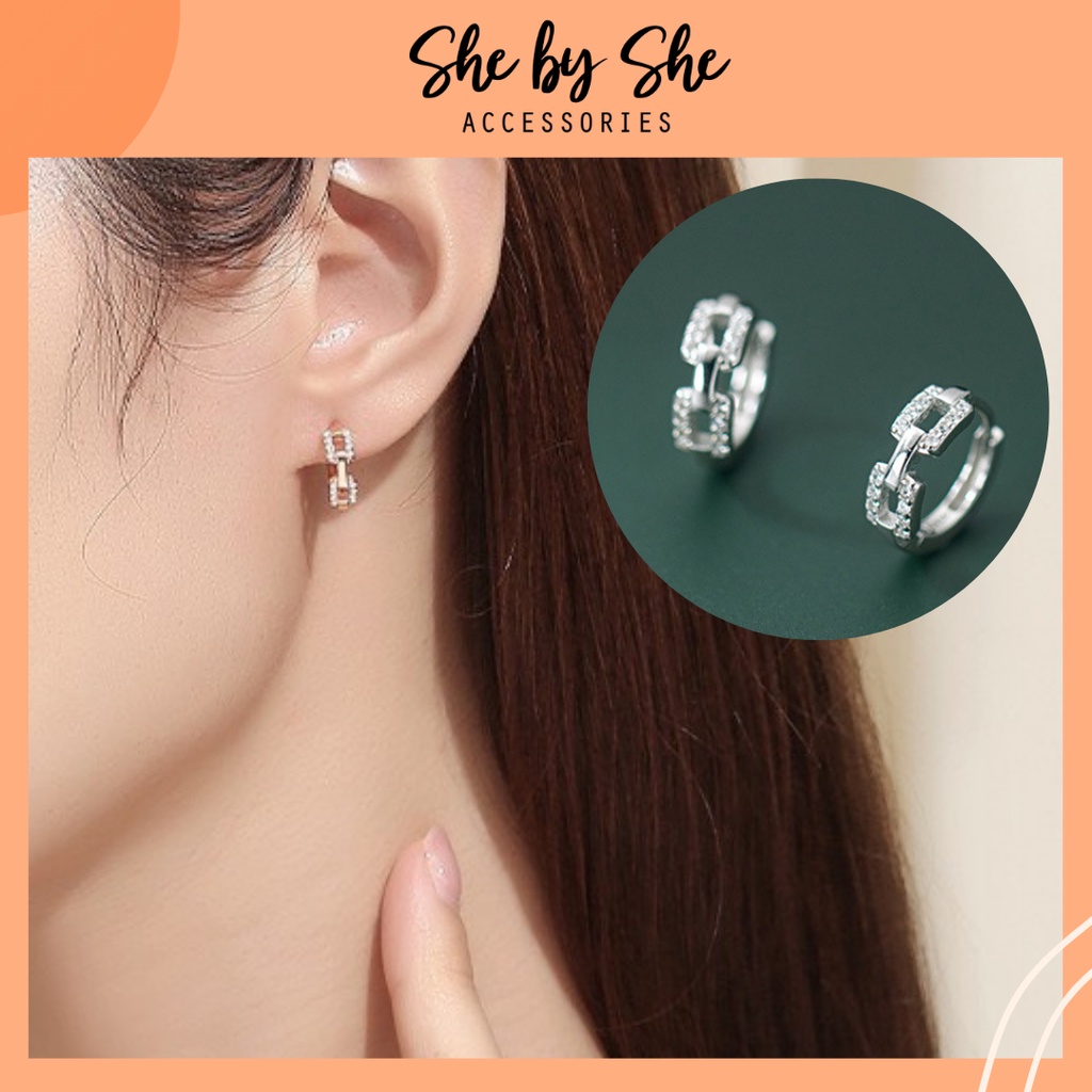 (Ảnh & video thật) �Khuyên tai bạc 925 đính đá nữ tính SHEBYSHE - K77