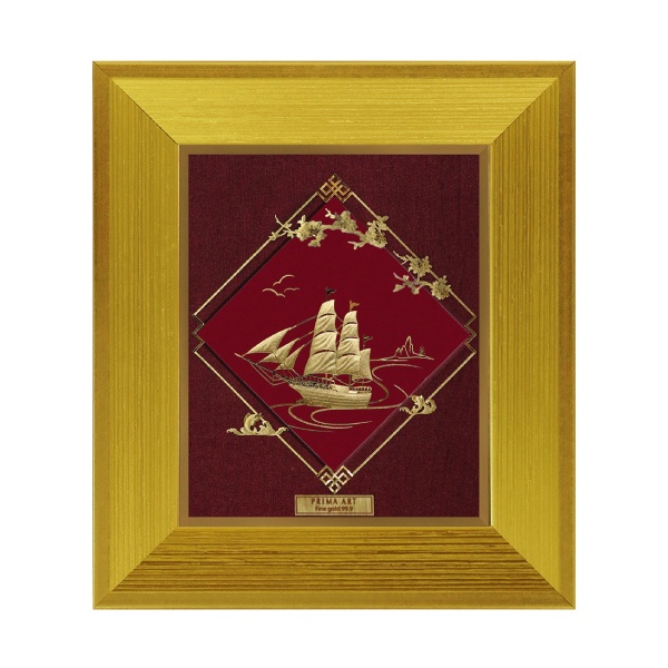 Tranh Vàng 24K PRIMA ART - Thuyền và Hoa mai Cát tường Như ý - CGS-0757-03