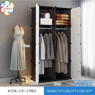 (TẶNG THANH TREO )TỦ NHỰA LẮP GHÉP 8 Ô SÂU 47CM BẢO HÀNH 3 NĂM