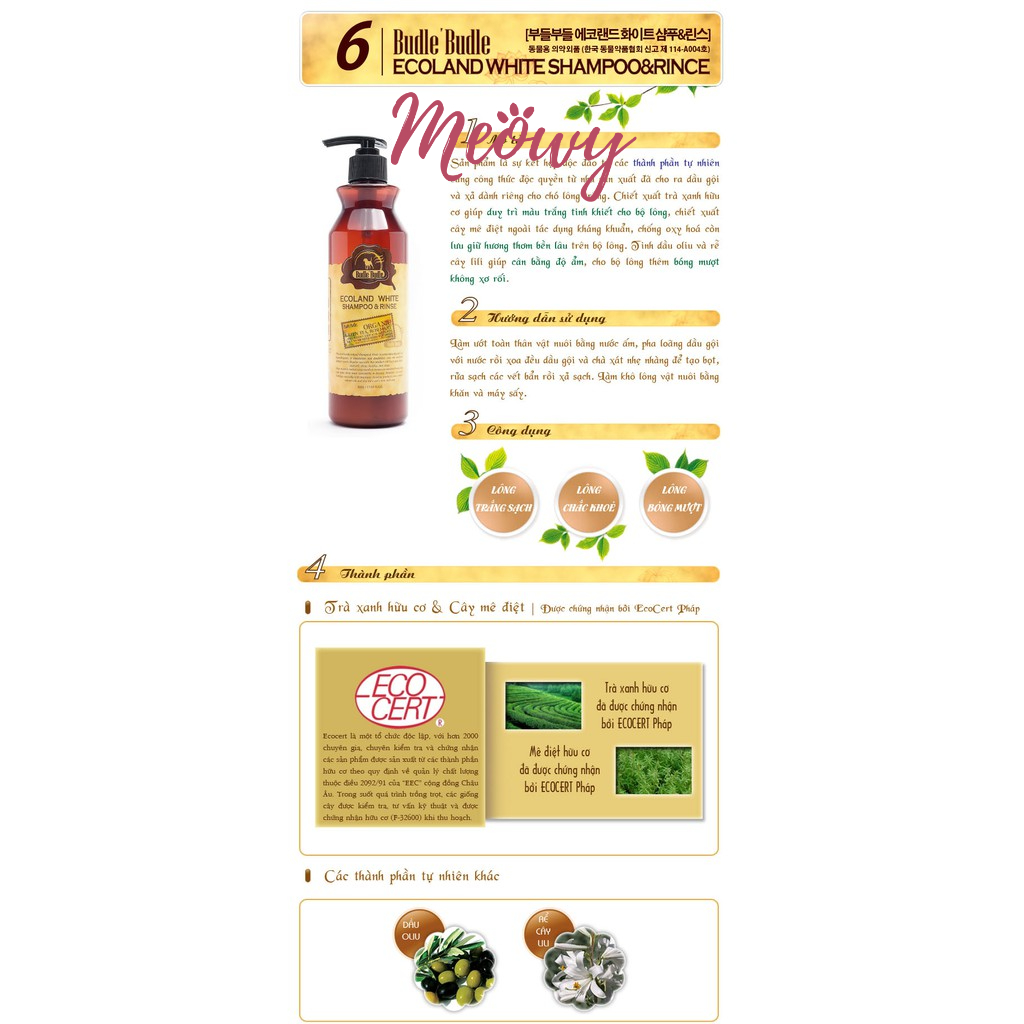 Dầu gội &amp; Xả Budle'Budle cho chó 500ml