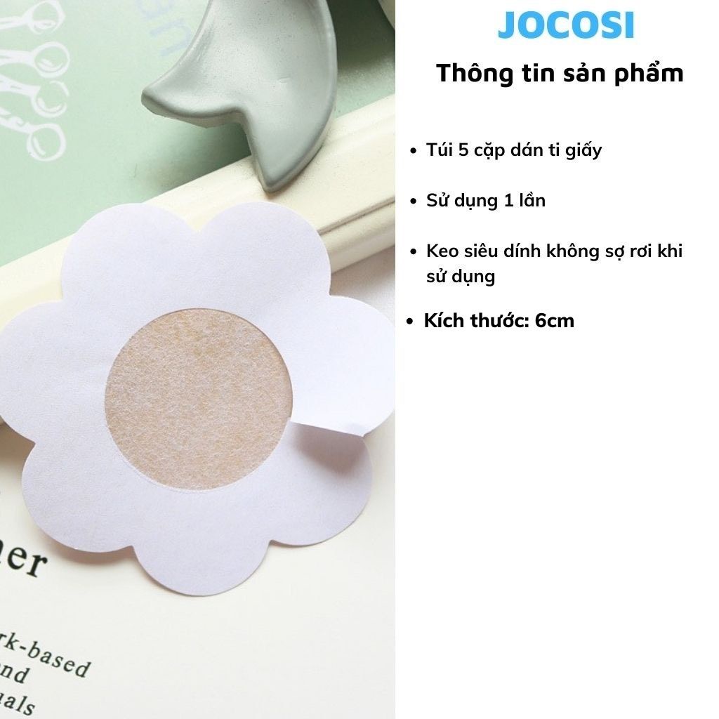Miếng dán ti ngực giấy, Túi 10 miếng dán ngực chống lộ ti khoe vòng 1 quyến rủ JOCOSI D023