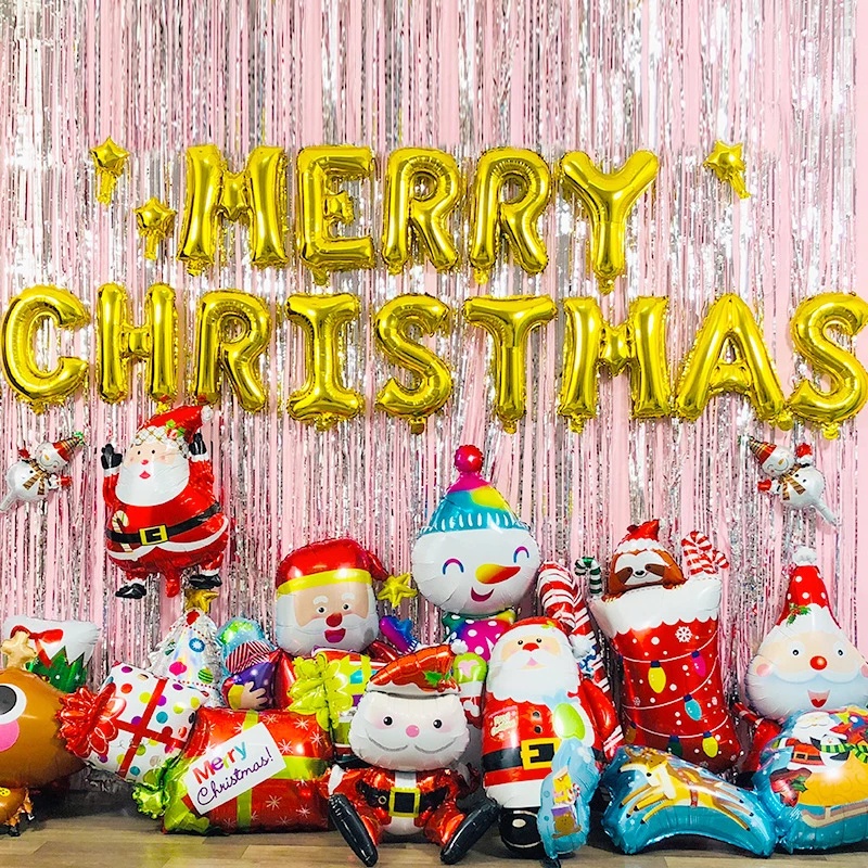 Bong bóng lá nhôm 16 inch hình chữ MERRY CHRISTMAS trang trí tiệc Giáng Sinh và năm mới