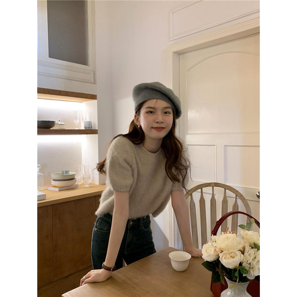 Áo Sweater Dệt Kim Chui Đầu Dáng Rộng Ngắn Tay Thời Trang Sành Điệu 60994