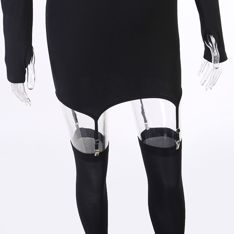 DUNEA Đầm Tay Dài Cổ Cao Form Ôm Gợi Cảm Cho Nữ