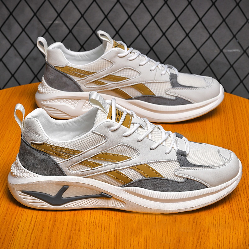 Giày Thể Thao Nam PANTOFII - Giày Sneaker Màu Trắng Viền Vàng - Trắng Viền Đen, Mẫu Mới Hot Trend 2022 - G5195