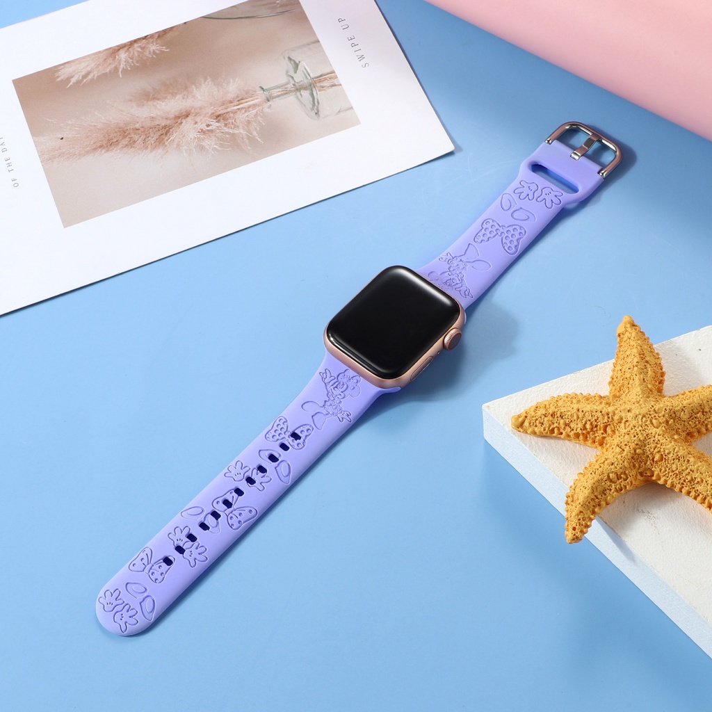 Dây Đeo Đồng Hồ Bằng Silicone Hình Mickey Cho Apple Watch 38mm 40mm 41mm 42mm 44mm 45mm Series 8 7 6 SE 5 4 3 2 1